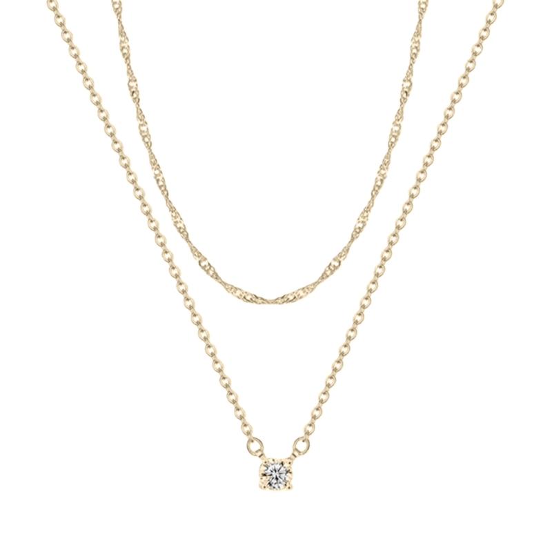 

Double Layer Chain Necklace 1Cubic Zirconia Jewelry Water Resistant