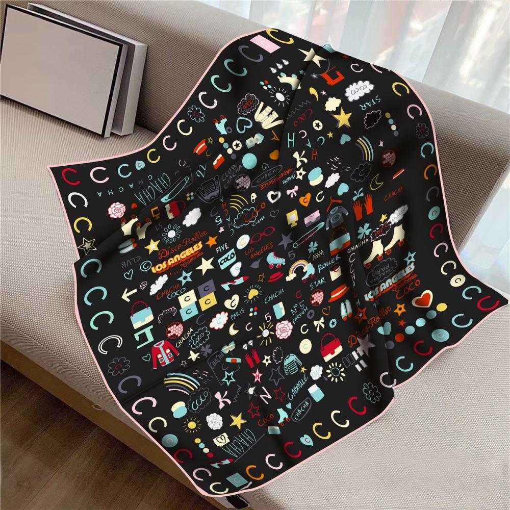 New Design Letters Flowers Printed Twill Silk Scarf Square Scarves Lady Wraps Kerchief Woman Neck Shawl Wraps Echarpes 90Cm
