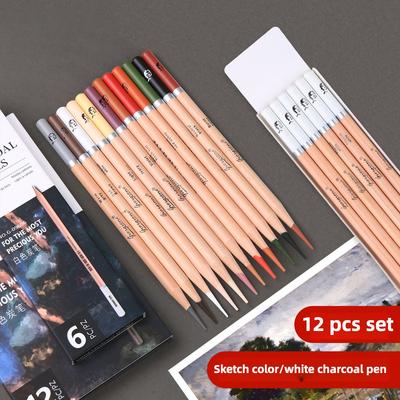 6 Pcs/12pcs Set of Sketching Art Students Charcoal Pencils In Log Matte Finish for Drawing, Sketching and Shading