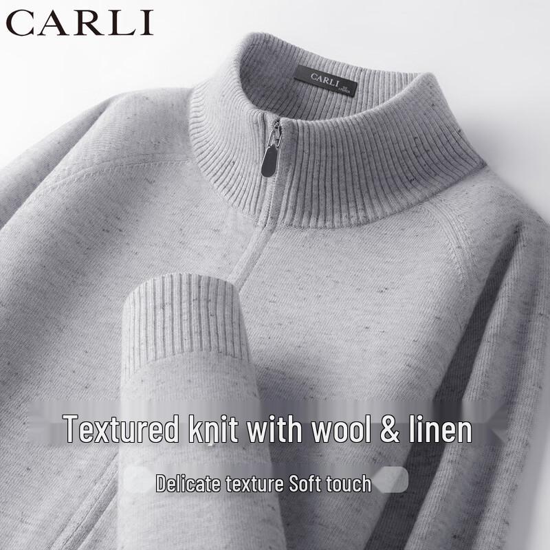 CARLI Men's Half-Zip Wool Blend Textured Sweater