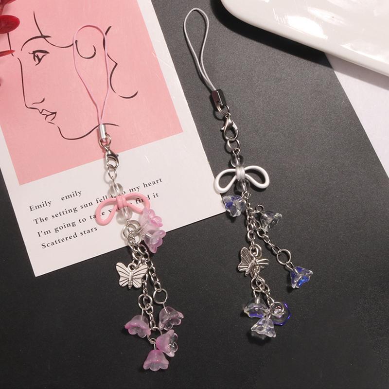 Cute Acrylic Hollow Out Bowknot Flower Phone Charm Accessories For Women Girls Handmade Butterfly Pendant Jewelry Keychain