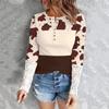Women's Slim Fit Casual Cow Striped Lace Long Sleeve Top T-Shirt Blouse