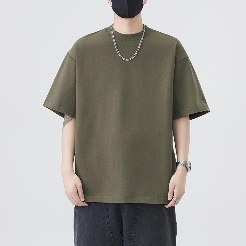 New Summer Heavyweight 320g Pure Cotton Cool T-shirt Men's White Short-sleeved Loose Top Men