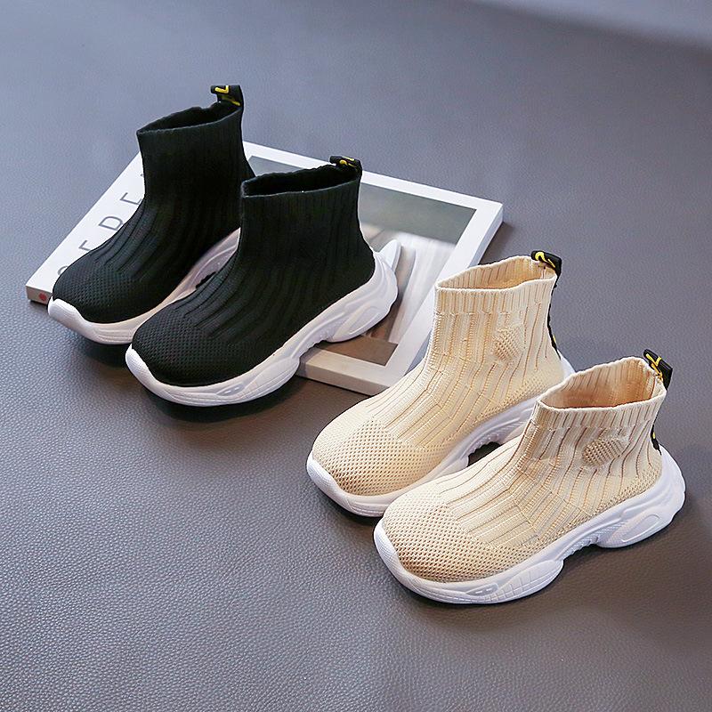 High-Top gestrickte Fly-Knit Kinder-Modesocken und Schuhe 2025 Frühling Mädchenschuhe Einzelne Schuhe Mittelgroße und ältere Kinder Elastischer Sport