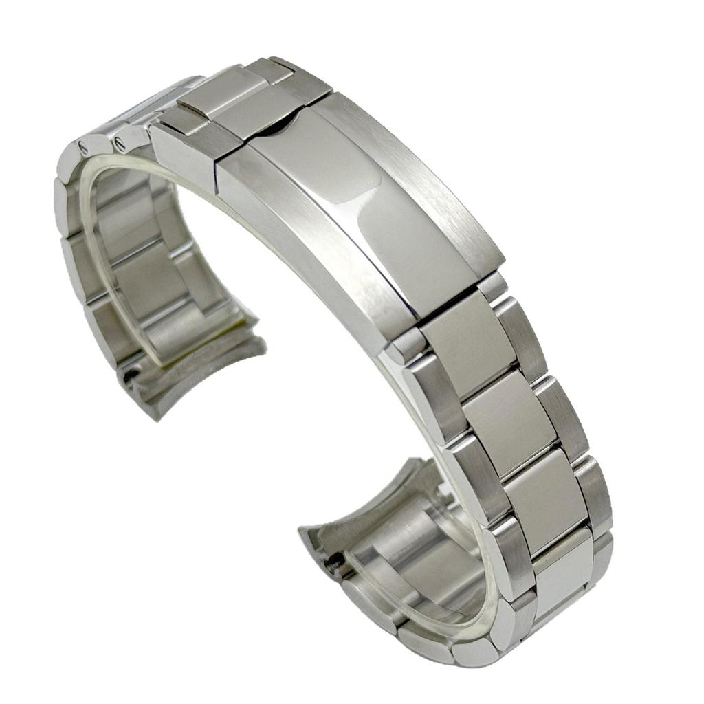 Roestvrij Staal Gebogen Eind Horlogeband, Past op Rolex Submariner Drie-Schakel Serie, 20mm, met Veiligheidssluiting.