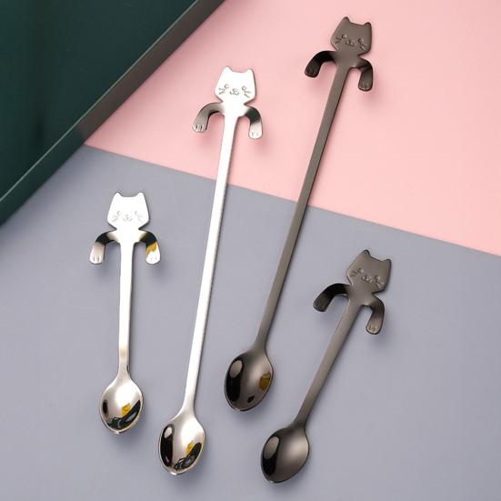 304 Stainless Steel Coffee Spoon, Hanging Cat Spoon for Mugs Tall Cups, Long Handle Tea Stirring Spoon, Ideal for Desserts & Ice Cream Lovers