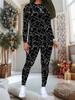 Women's  Geometric Pattern Print 2-Piece Outfit: Long Sleeve Crew Neck Top & Pants, Holiday Limited Casual Party Gift Suit