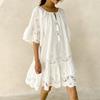 2025 Summer European-American White Lace Cotton Short Sleeve Commuter Dress