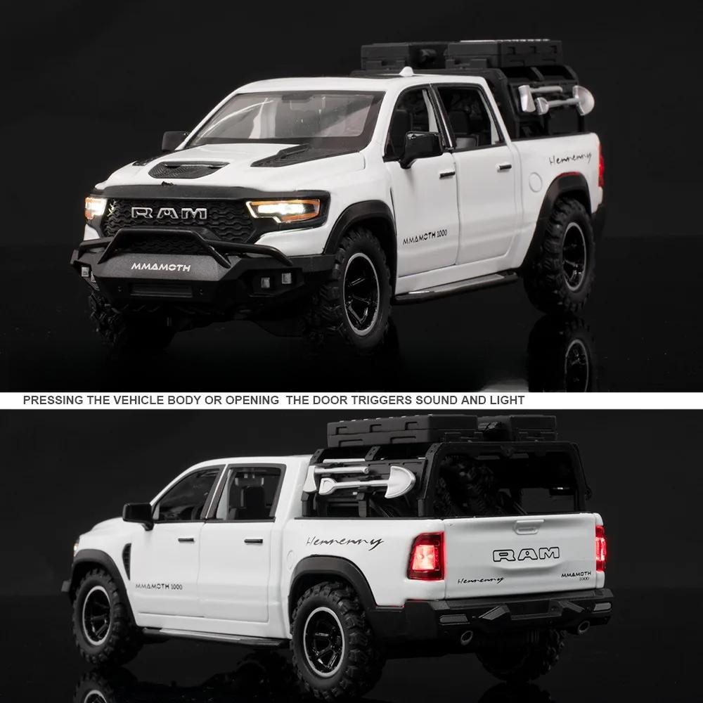 1/32 Scale Dodge RAM 1000 TRX Mammoth Picku Alloy Car Model Sound and Light Pull Back Children's Toy Collectibles Birthday Gift