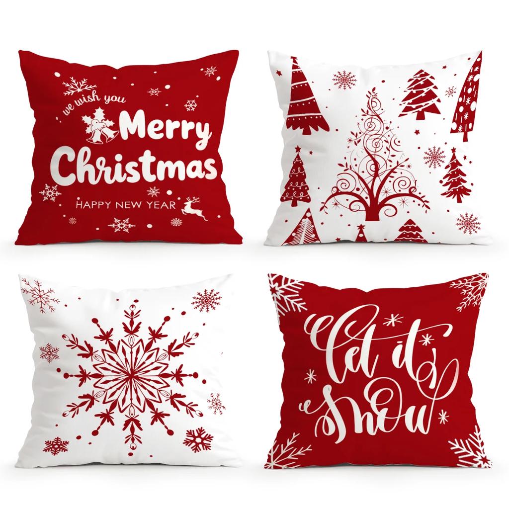 40/45/50cm Red Christmas Decoration Cushions Pillowcase Polyester Cushion Cover Throw Pillow Pillowcover Home Car Sofa Decor