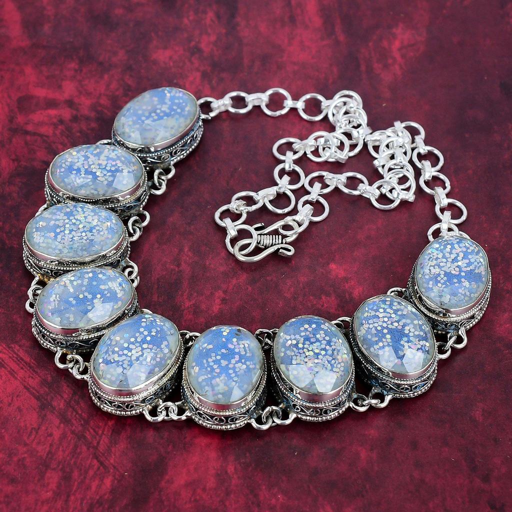 Ethopian Opal Necklace Gemstone Necklace, 925 Sterling Silver Adjustable Chain Necklace, Handmade Antique Jewelry, Gift For Mother