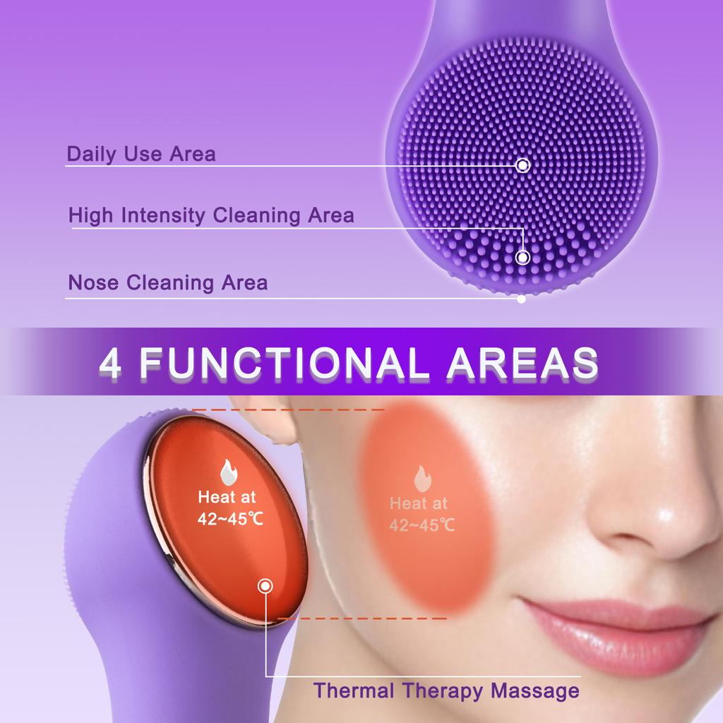 Sonic Warming Facial Cleansing Brush Waterproof Rechargeab Scrubber Exfoliating Vibrating Deep Clean Face Cleaner Skin Care Tool