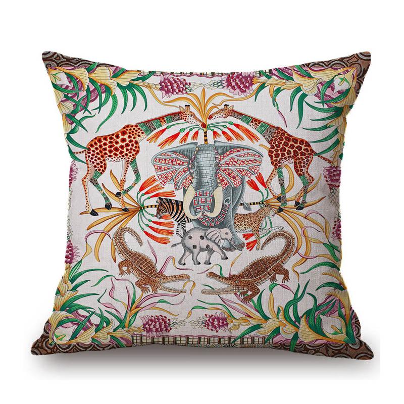 Luxury Classic Flower Pattern Elephant Animal Decorative Cotton Linen Sofa Pillow Cover Modern Aesthetic Art Cushion Cover Case