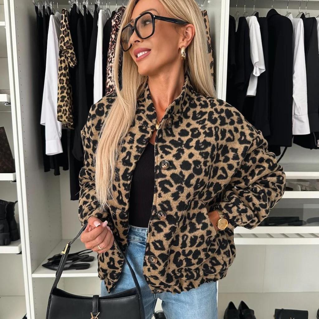 2025 Spicy Leopard Print Women's Jacket: Loose Fit, Casual Style for Spring & Autumn