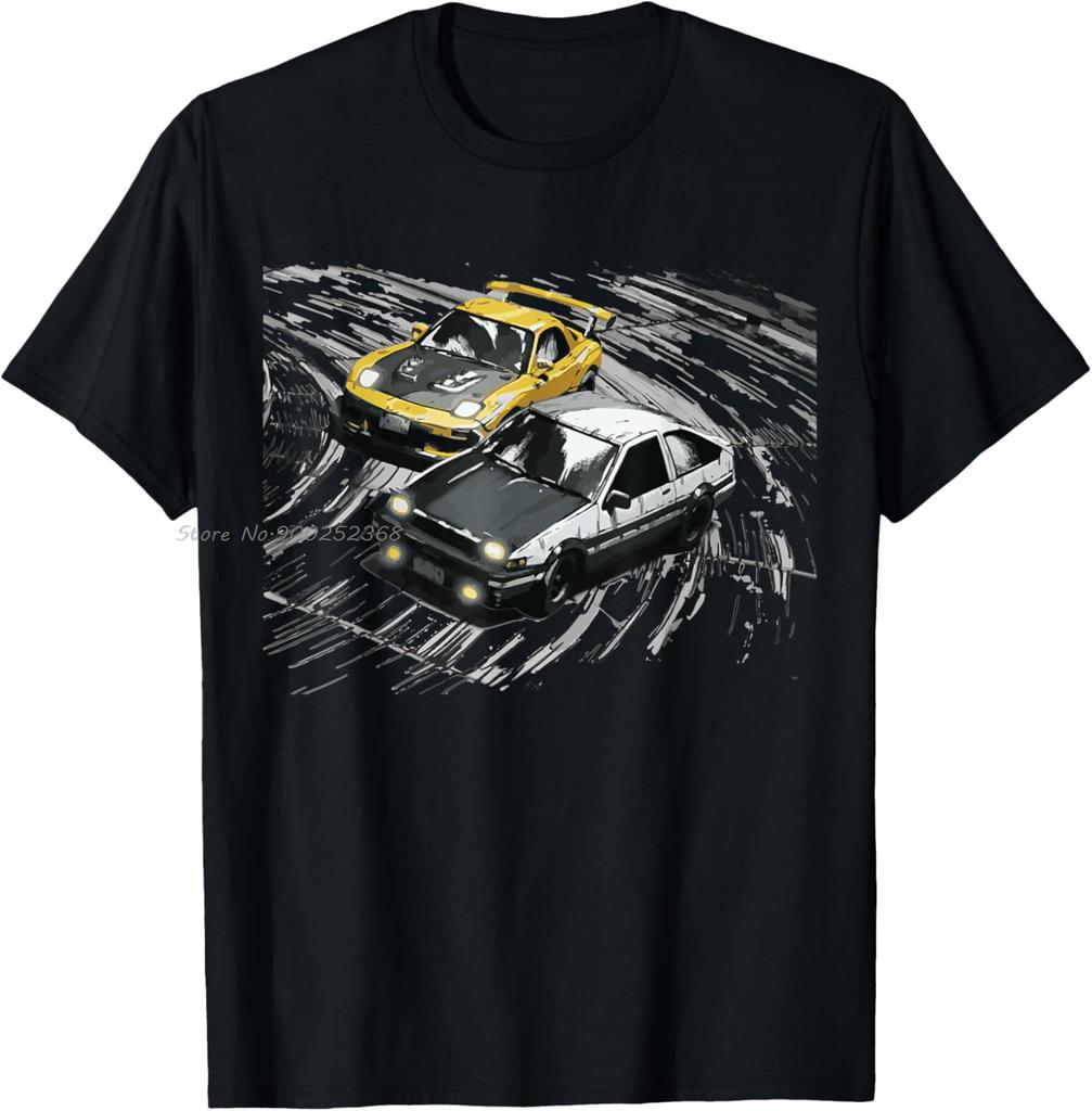 JDM Car Street Drift Race - 86 VS FD Anime Style T-Shirt Summer Cotton Tshirt Oversized Tops Tees Fashion Oversized T Shirt