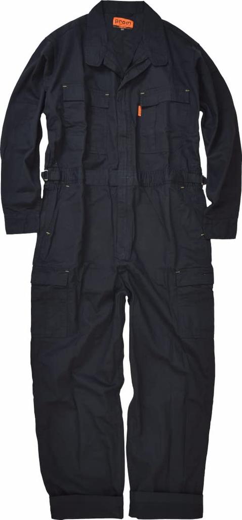 Prono Long Sleeve Cargo Work Jumpsuit Dark 116-420P (100% Cotton) / (L, Navy)
