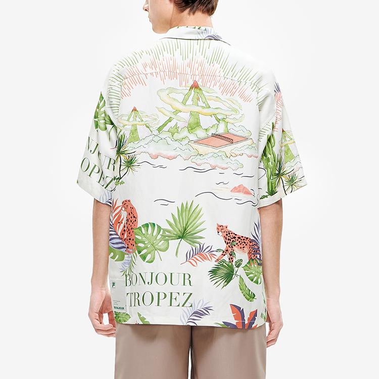 FILA Animal And Plant Pattern Printed Casual Fashion Woven Floral Loose Short Sleeve Shirt Men shirts F11M228402FZA