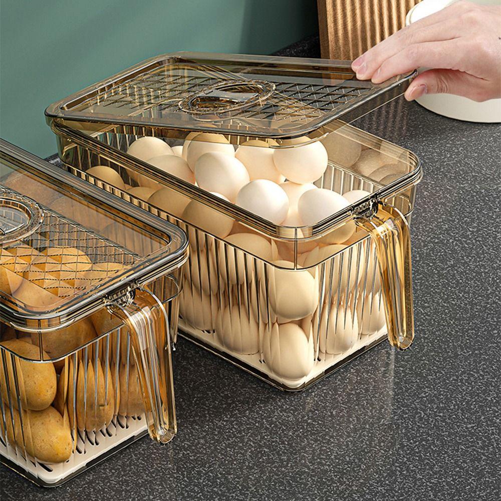Save Space Timed Refrigerator Organizer Sealed Drain Basket with Handle  Large Capacity