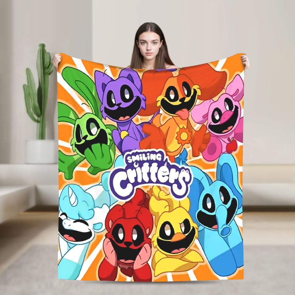 Cartoon S-Smiling Critters Anime Blankets Game Plush Novelty Warm Throw Blanket for Home Autumn/Winter
