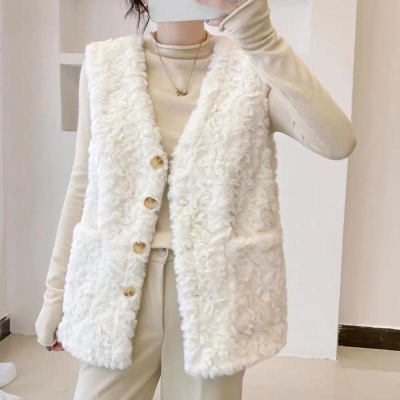 Imitation Lamb Wool Vest Women Autumn and Winter Thin Rabbit Fur Vest Fashion Fur Fur Vest Warm