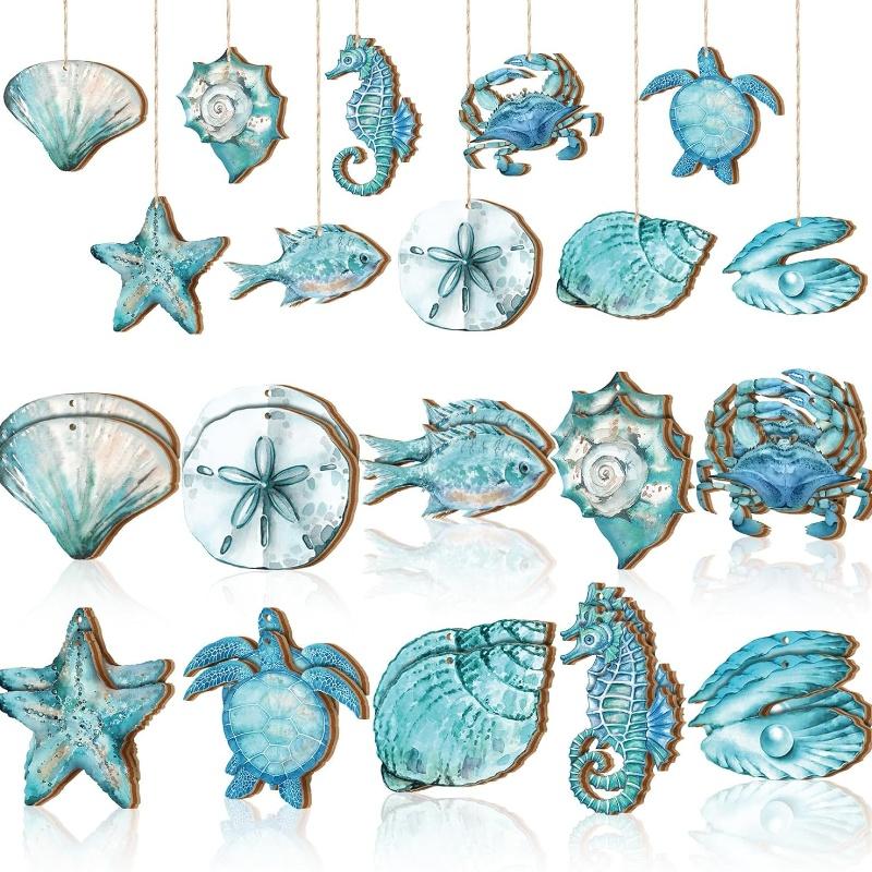 

20pcs Summer Ocean Animals Ornaments Summer Ornaments for Tree Wooden Beach Hanging Ornaments Ocean Themed Ornaments Decorations