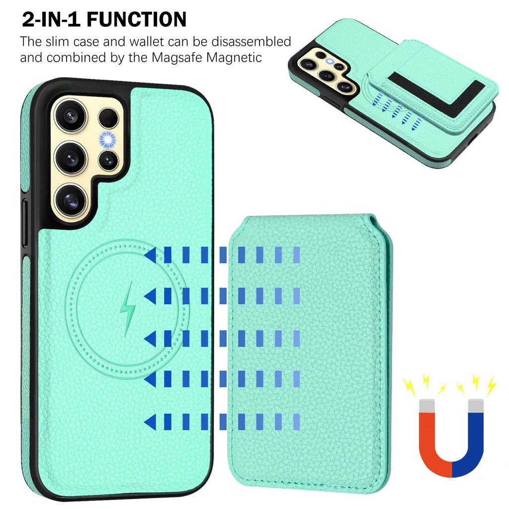 Magsafe 2-i-1 Avtagbart Plånboksfodral för iPhone 16 med Kortinnehavare Magnetiskt PU-läder Fodral med Lock Stativ Kreditkortsplatser för Samsung Galaxy S25 S24 S23