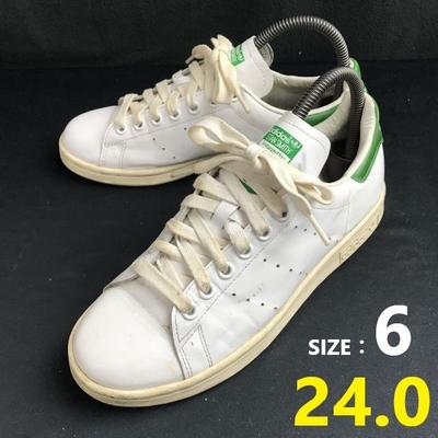 Stan Smith Leather Sneakers 24 US6 White Green Low cut(USED)