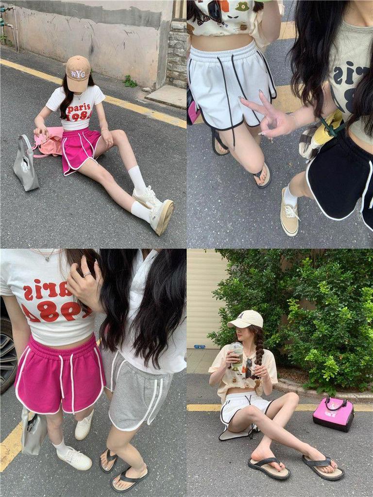 Women's Gray Casual Elastic Waist Shorts - Summer Wide-Leg Hot Pants, Versatile and Trendy Five-Point Sports Wear