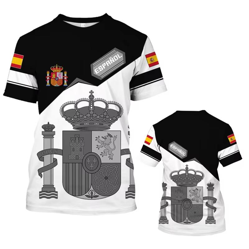 New Spain Flag National Emblem T Shirt Men Espana Football Jersey Tops 3D Printed Spanish Quick Dry T-shirt Fashion Short Sleeve