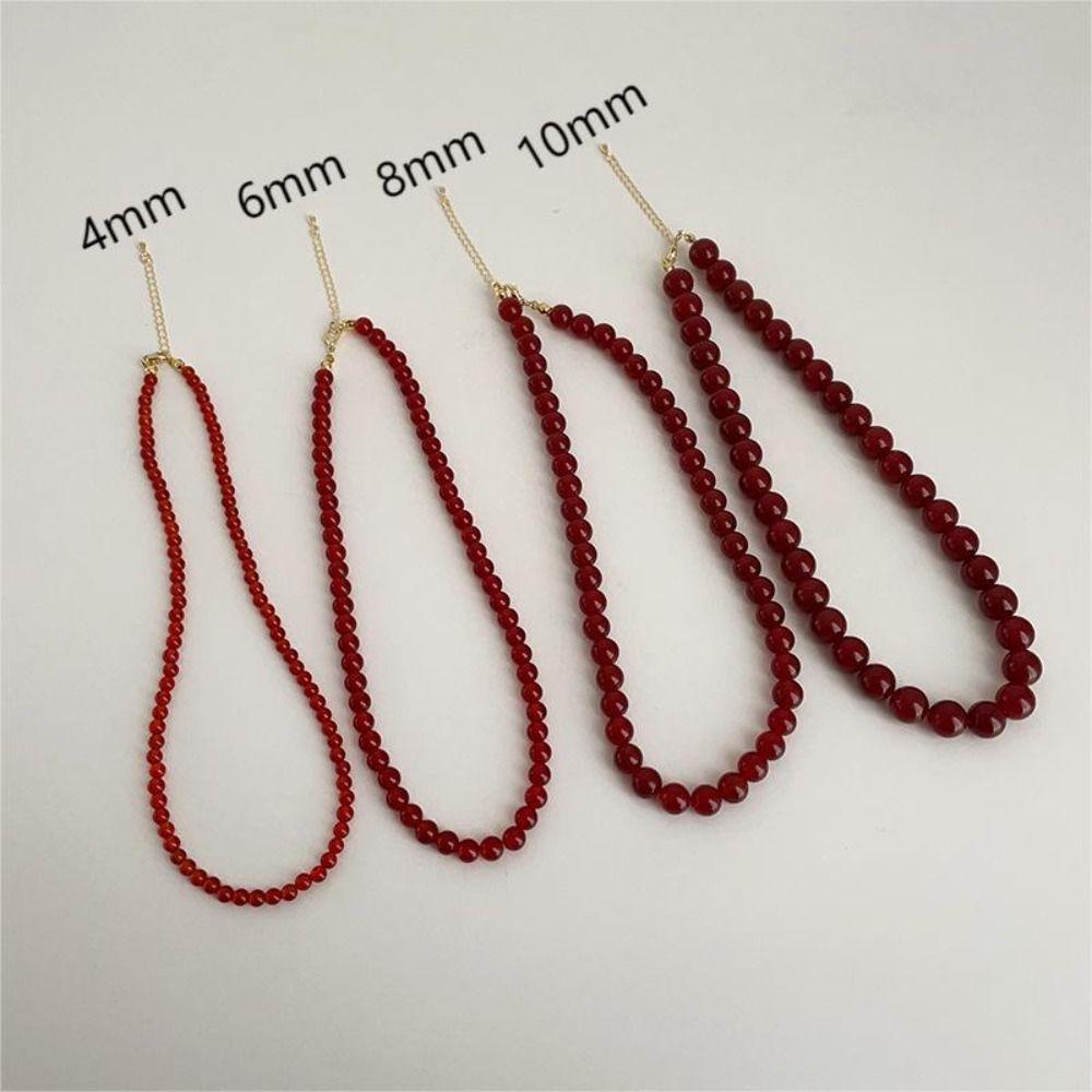 Collane con Perline Rosse da 4/6/8/10 mm Collane a Girocollo Fatte a Mano con Perline Placcate Oro Pietre Naturali Agata Catena Clavicolare Ragazza