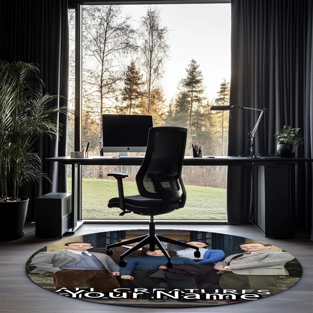 Custom Name All Creatures Great and Small Printed Round Rug Carpet Chair Rug Area Rug Entryway Doormats,for Office Chair Living Room Bedroom Kitchen R