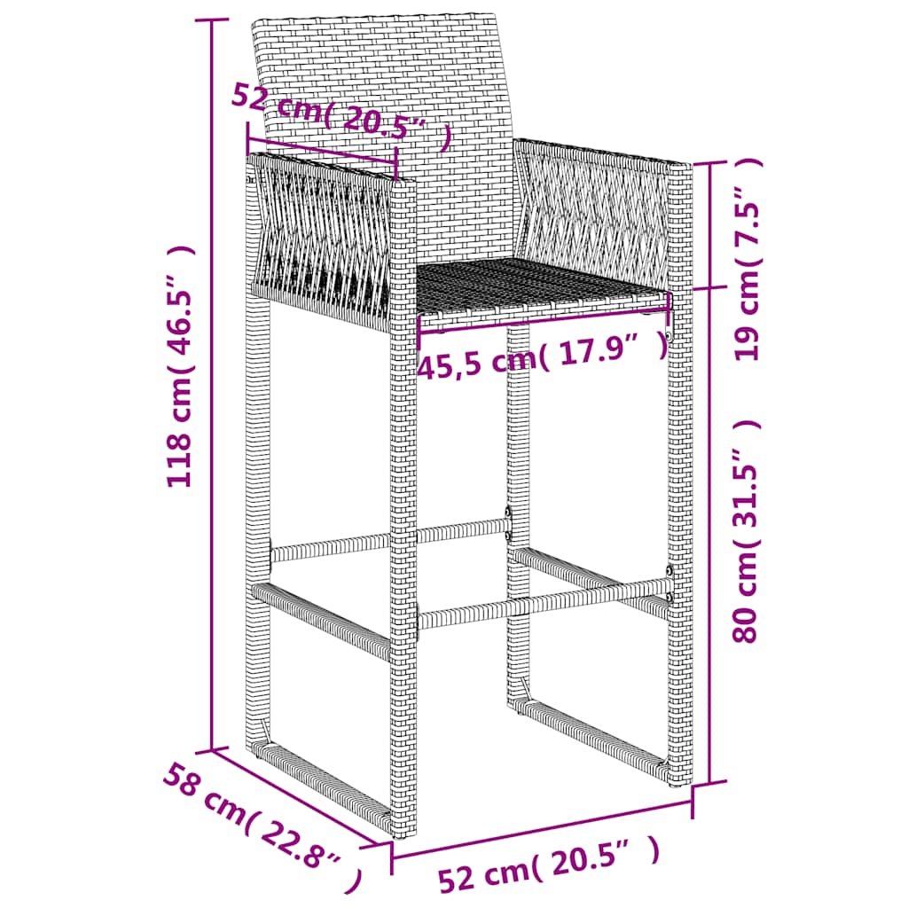 Garden Bar Stool Set 2 pcs Grey Poly Rattan