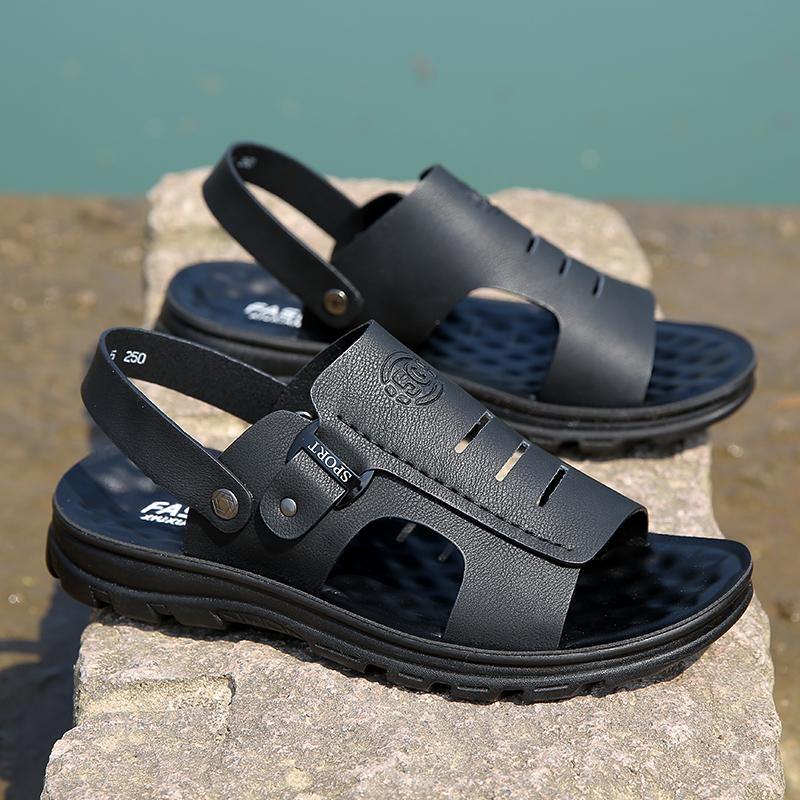 Fashion New Arrival Mens Casual Leather Beach Sandals Man Two Ways To Wear Slippers and Sandals Outdoor Half Flats Comfortable Sandals
