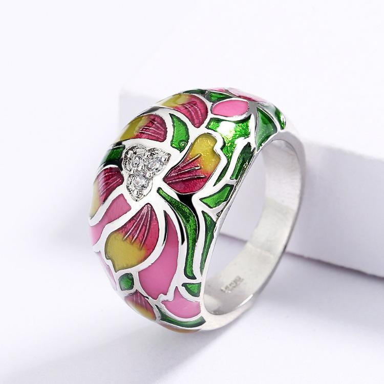 Stamp  Set for Women Elegant Leafy Flower Ring Necklace Stud Enamel Women's Wedding  Three Piece