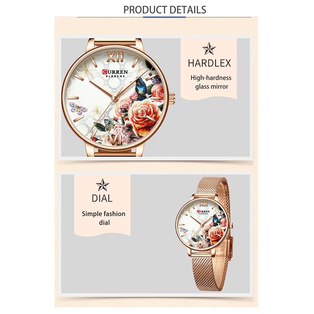 CURREN 9060 Luxus Casual Business Quarz Damenuhr Blumenzifferblatt Elegante exquisite Dame Handgelenk