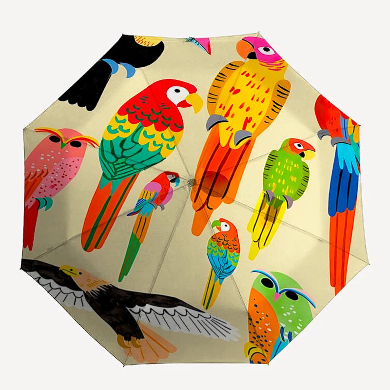 

Colorful Parrot Print Automatic Opening Folding Umbrella with 8-Bone Iron Frame - Perfect for Fans, Travelers, Daily Use, and Festive Gifts!