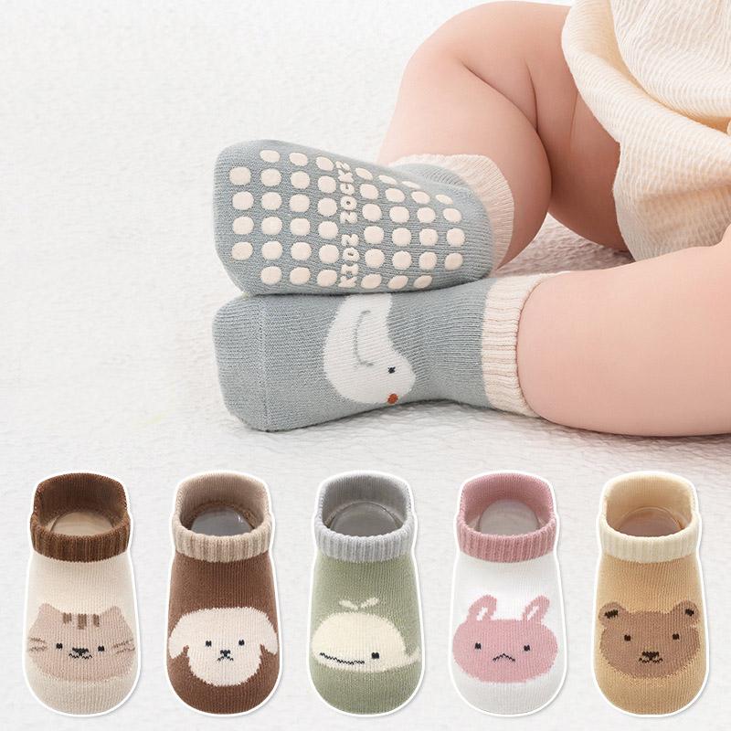 6 Pairs Kids Non-Slip Socks Cute Cartoon Animal Bear Gog Cat Pattern Children Boys Girls Baby Toddler Floor Socks Comfortable