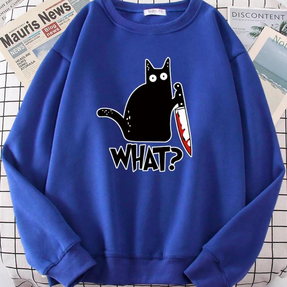 Kuchyňský nůž Černá kočka Cože? Dámská mikina Harajuku Casual s kapucí Módní volná mikina Měkká teplá vintage flísová Dámské topy