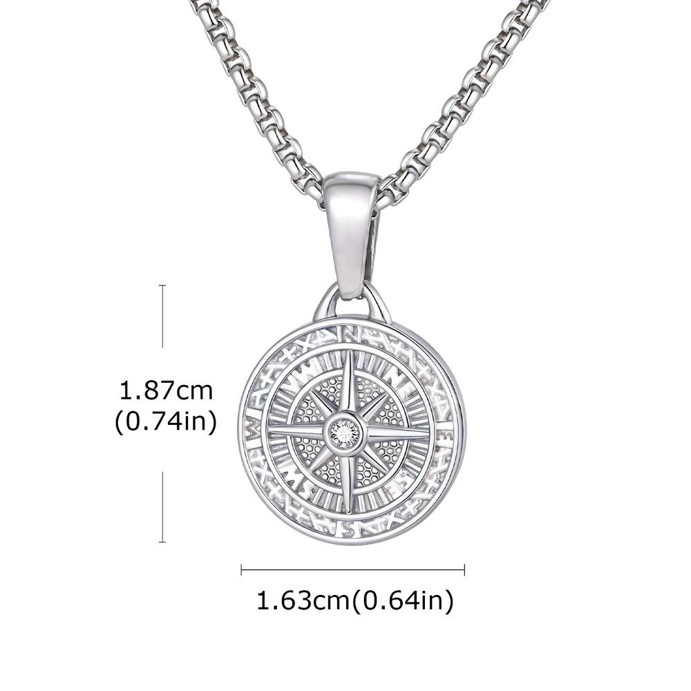 

Vnox Zircon Eight-Point Star Round Pendant Necklace, Gold Silver Color Stainless Steel Box Chain Compass Necklace for Men Boys 60cm