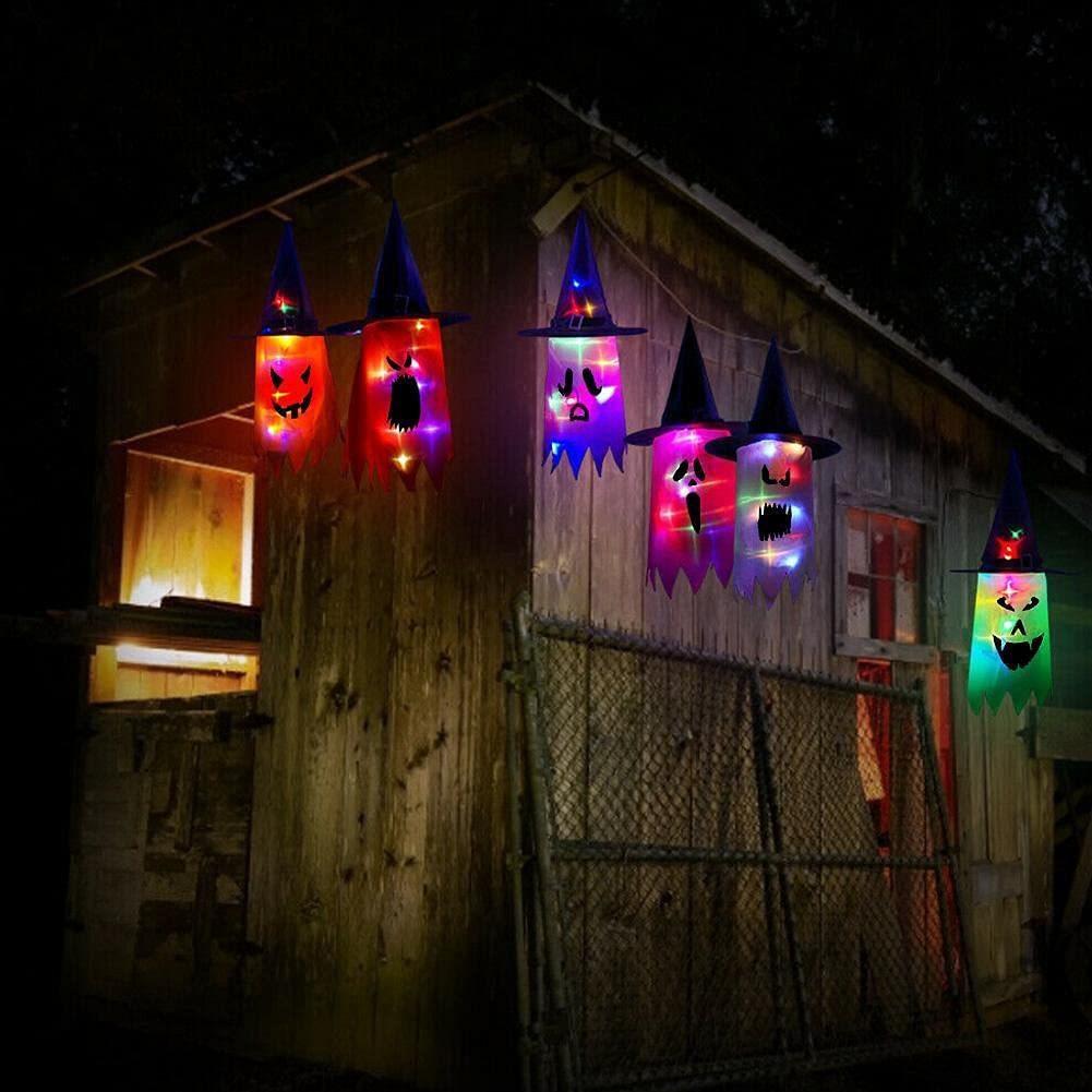 Halloween Ghost LED Hat Pendant Dangling Wizard Light Decora for Home Outdoor Railing Flying Ghosts Window Wall Scary Ornament