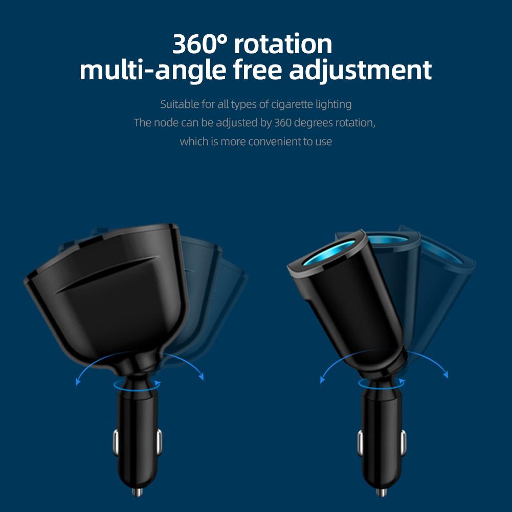 Dual USB Type-C Car Charging Digital Display QC3.0 Fast Charging Multi-function Cigarette Lighter Expansion Car Charger