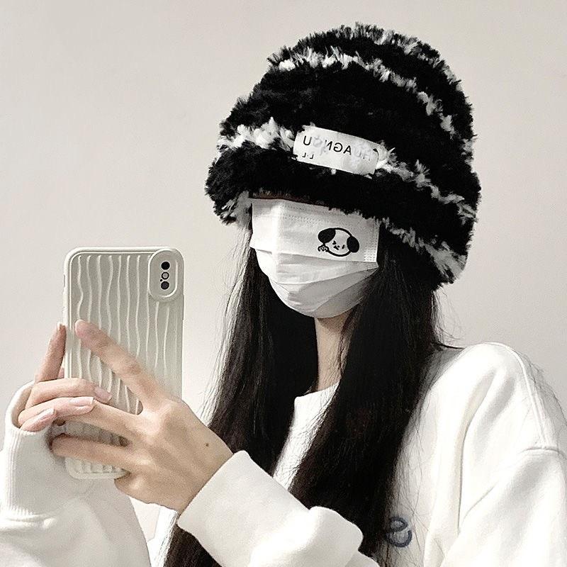 Hats Winter Knitted Hats Pile Hats Big Head Circumference Soft and Waxy Cute Bear Ears Plush Hat Autumn and Winter Warm Hat