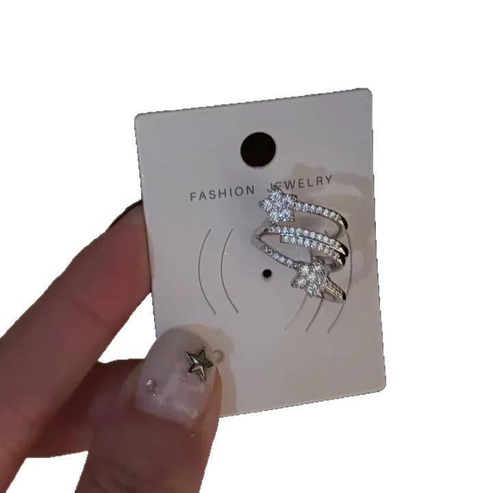 Star-Shaped Rhinestone Double-Layer Ear Clip: Light Luxury, No Piercing Required, Sweet & Cool Style for Women