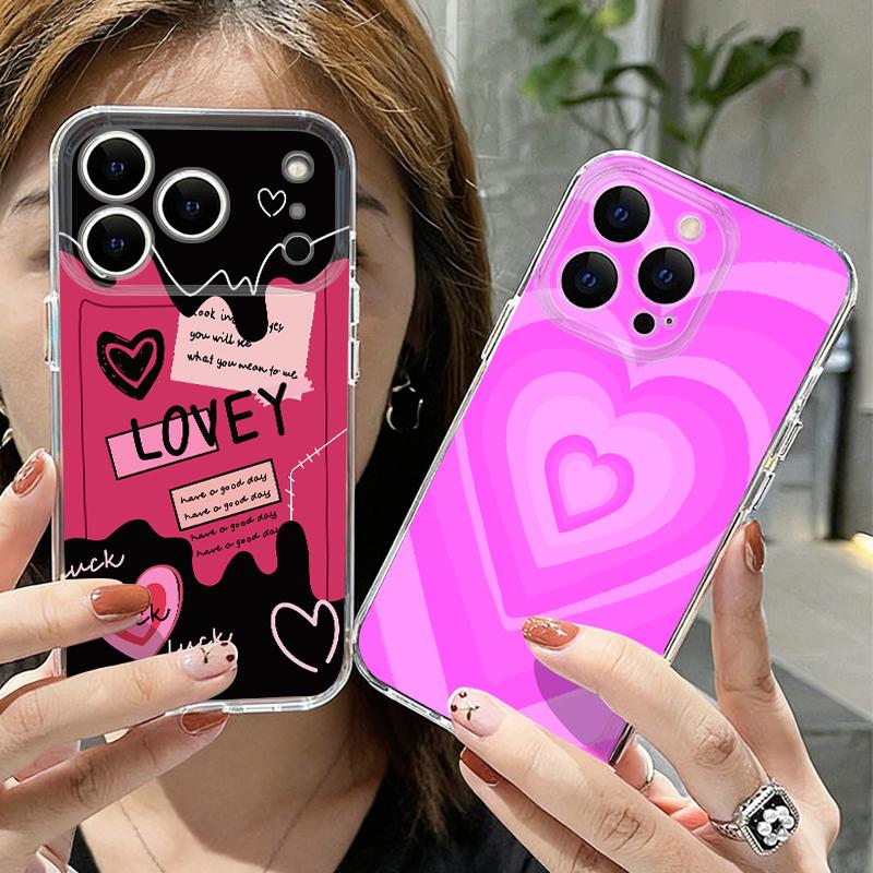 Silky Love Hearts Pattern Case For iPhone 17 Pro Max Coque iPhone 16 15 14 13 Pro Max 11 Clear TPU Silicone Soft Cover