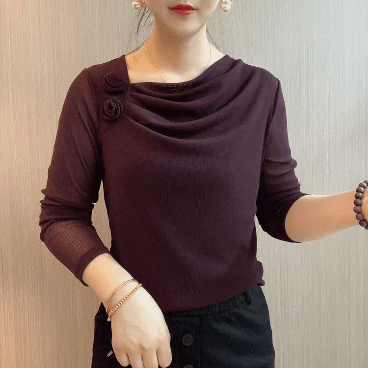 

Women s Floral Slimming Long-Sleeve T-Shirt - Stylish, Age-Reducing Top for Spring & Autumn 2XL (110-120 cm)