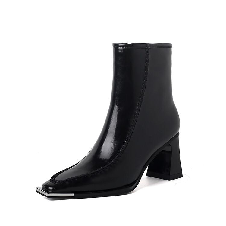 Fashion New Autumn Split Leather Knight Boots Square Toe Chunky Heel Boots for Women Winter Short Boots Concise Women Boots High Heels