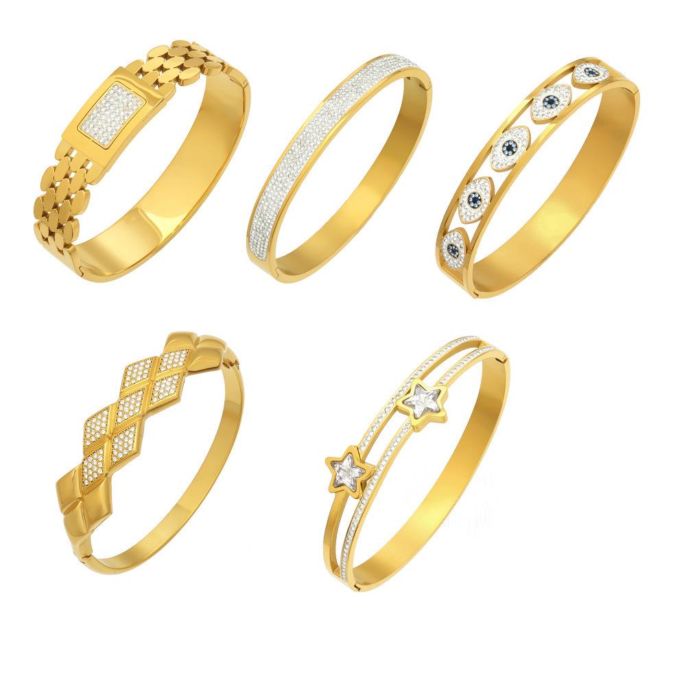 18K Goldplattiertes Geometrisches Zirkonia-Diamant-Armband aus Edelstahl