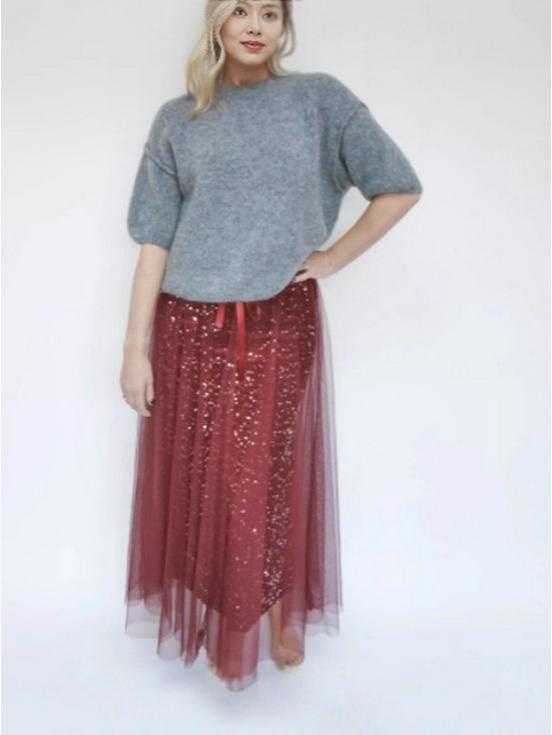 2025 European Style Women's Solid Sequin Mesh Skirt - Casual Fashion