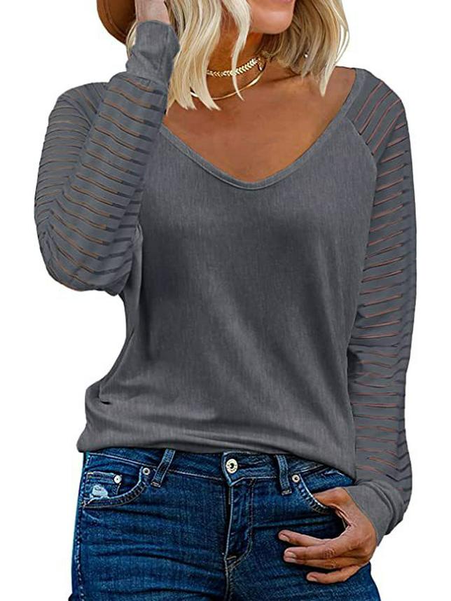 New Women's Patchwork Long Sleeve Striped Casual Loose Top