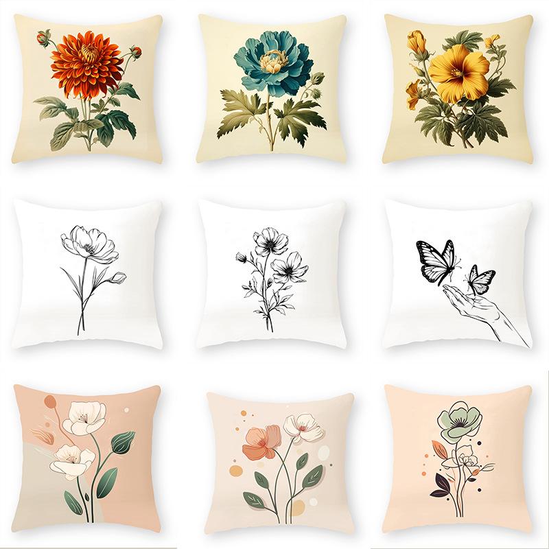 New Flower Series Pillowcases Simple Sofa Decorative Pillows Car Seat Cushions